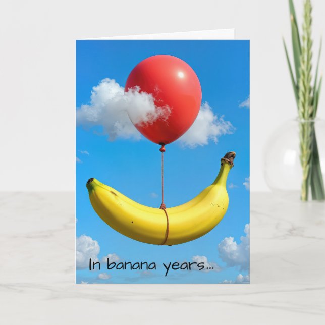 Birthday Banana With Red Balloon Karte (Vorderseite)