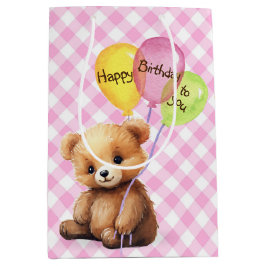 Birthday Bär mit Party Balloons Mittlere Geschenktüte