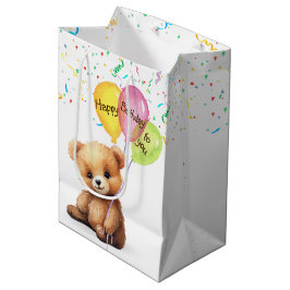 Birthday Bär mit Party Balloons Mittlere Geschenktüte