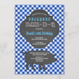 Birthday BARBEQUE Chalk Blue Gingham Einladung