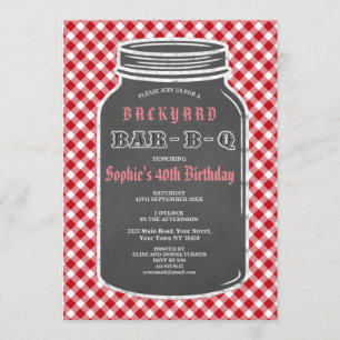 Birthday BARBEQUE Mason Jar Gingham Einladung