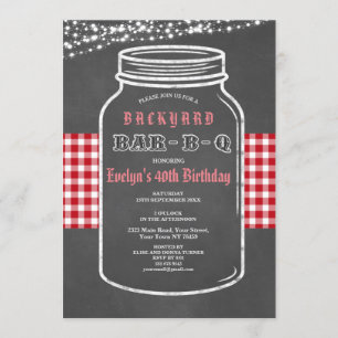 Birthday BARBEQUE Mason Jar Red Gingham Einladung
