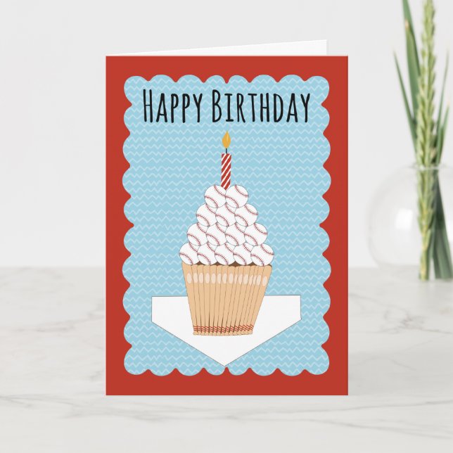 Birthday Baseball Cupcake with Bats and Balls Karte (Vorderseite)