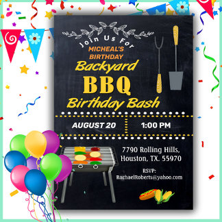 Birthday Bash Chalkboard Backyard Barbecue Invita Einladung