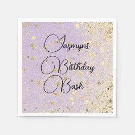 Birthday Bash Glittery Gold Stars auf dem Lavendel Serviette