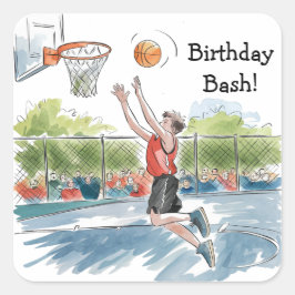 Birthday Bash: Hoops und Hype Quadratischer Aufkleber