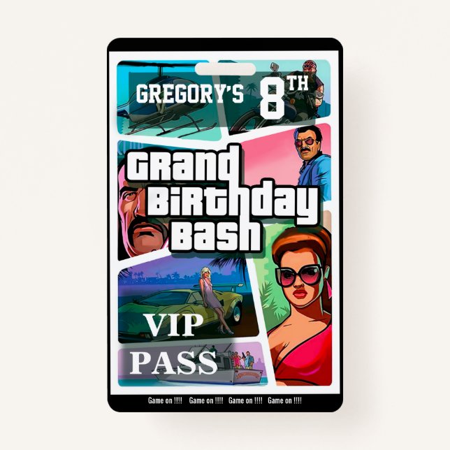 Birthday Bash - individuell anpassbares Einladungs Ausweis (Vorderseite)