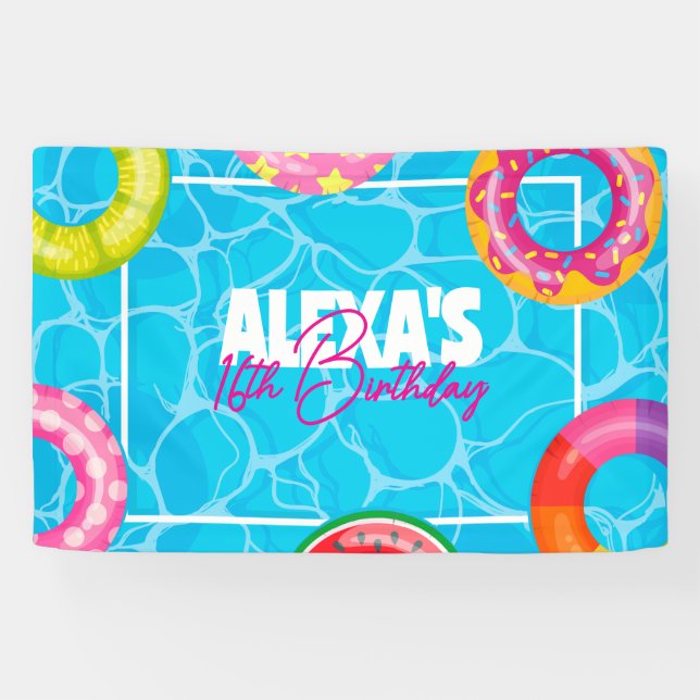 Birthday Bday Pool Party Banner (Horizontal)