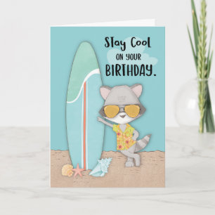 Birthday Beach Funny Cool Raccoon in Sonnenbrille Karte