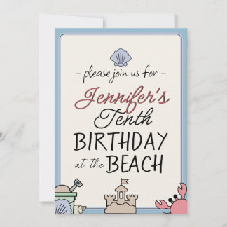 Birthday Beach Party Kind Niedlich Sandcastle Crab Einladung