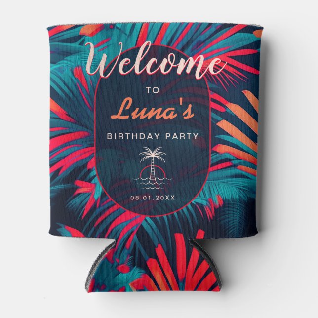 Birthday Beach Party Palm Blätter Sonnenuntergang Dosenkühler (Vorderseite)