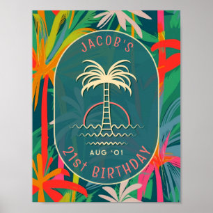 Birthday Beach Party Palm Tree Sonnenuntergang Was Poster