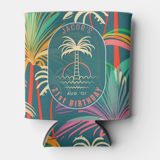 Birthday Beach Tropical Palm Tree Strand Sonnenunt Dosenkühler (Vorderseite)