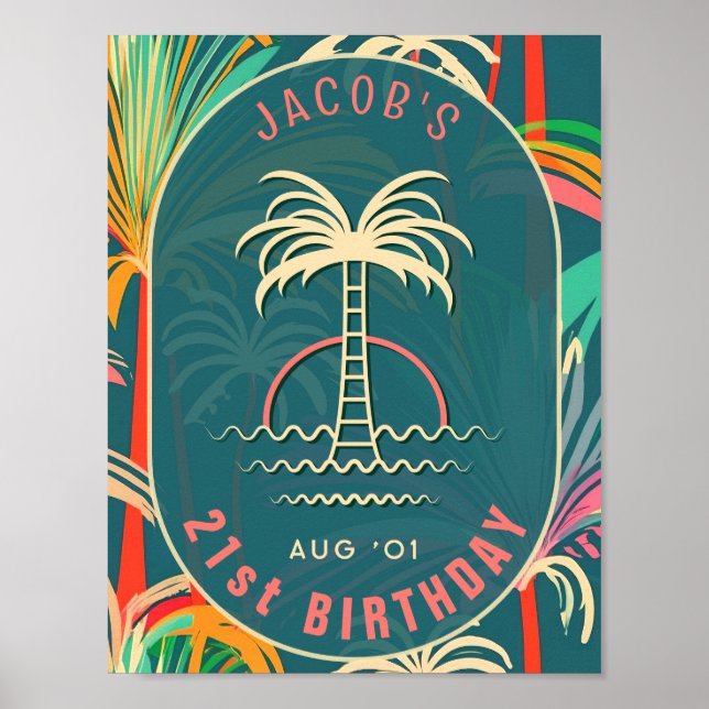 Birthday Beach Tropical Palm Tree Strand Sonnenunt Poster (Vorne)