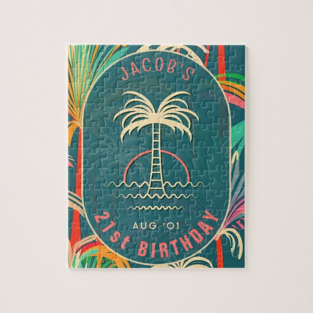 Birthday Beach Tropical Palm Tree Strand Sonnenunt Puzzle (Vertikal)