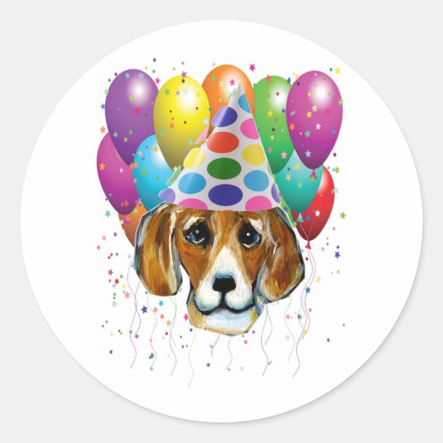 BIRTHDAY BEAGLE RUNDER AUFKLEBER (Vorderseite)