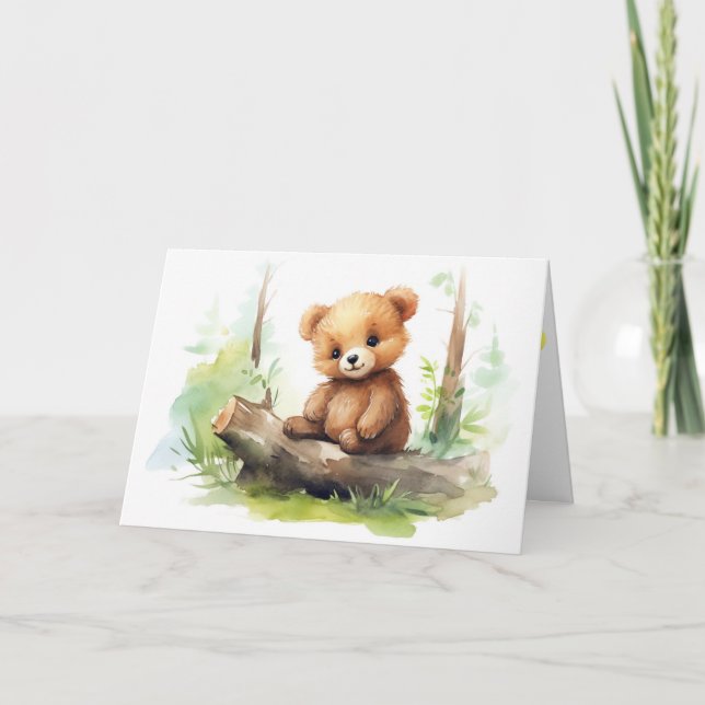 Birthday Bear Cub On Log Karte (Vorderseite)