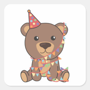 Birthday Bear For Children A Birthday Bear Square  Quadratischer Aufkleber