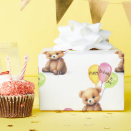 Birthday Bear mit Ballon Bouquet Geschenkpapier