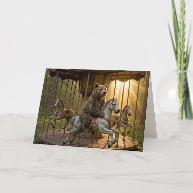 Birthday Bear Riding on a Carousel Karte (Vorderseite)
