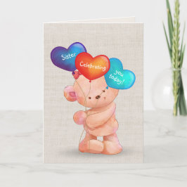 Birthday Bear und Balloons für Schwester Karte