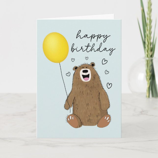 Birthday Bear with Balloon Karte (Vorderseite)