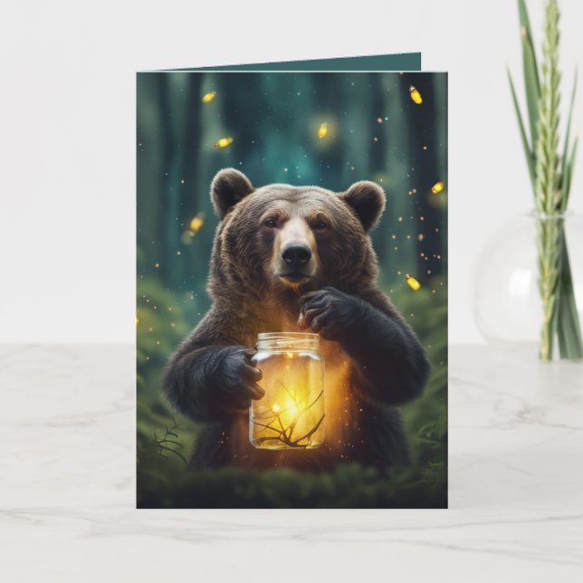 Birthday Bear With Fireflies In Jar Karte (Vorderseite)