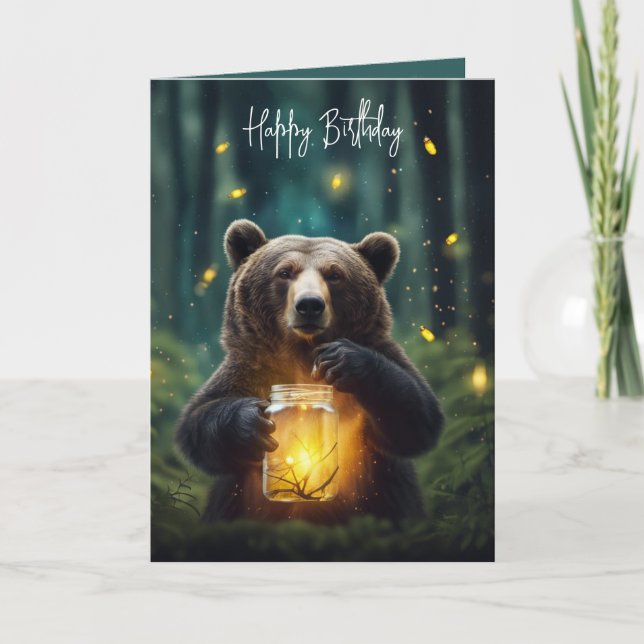 Birthday Bear With Fireflies In Jar Karte (Vorderseite)