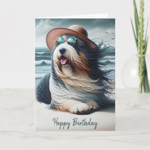 Birthday Bearded Collie Am Strand Karte