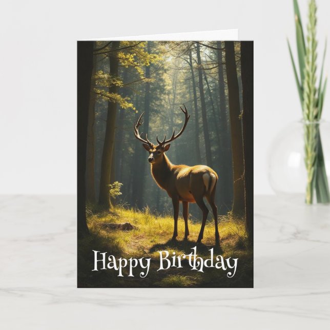 Birthday Beautiful Stag Deer Sunny Forest Karte (Vorderseite)