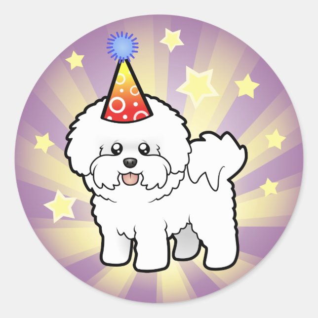 Birthday Bichon Frise Runder Aufkleber (Vorderseite)