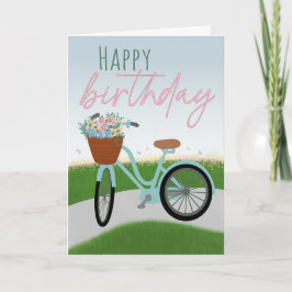 Birthday Bicycle with Basket Full of Flowers Karte