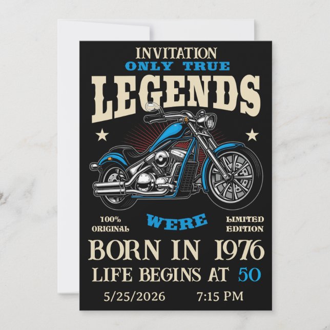 Birthday Biker Motorcycle Chopper Personalizable Einladung (Vorderseite)