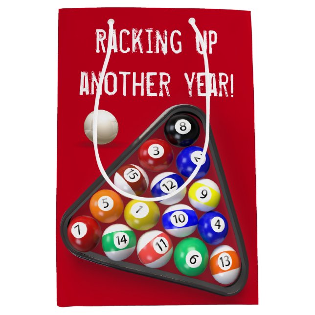 Birthday Billiard Balls on Red Mittlere Geschenktüte (Vorderseite)