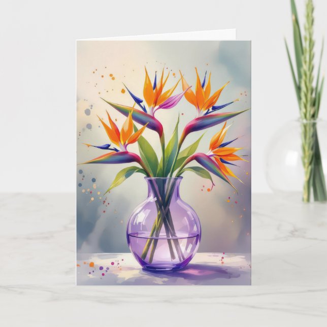 Birthday Bird of Paradise Blume Bouquet Karte (Vorderseite)