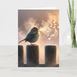 Birthday Bird singen in Morgennebel Karte