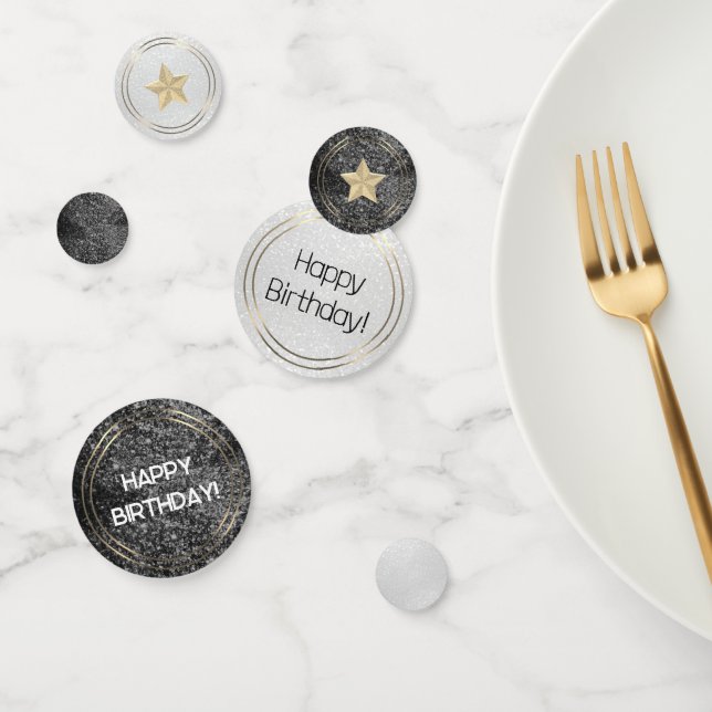 Birthday Black and White Glitzer Confetti Konfetti (Gruppe)