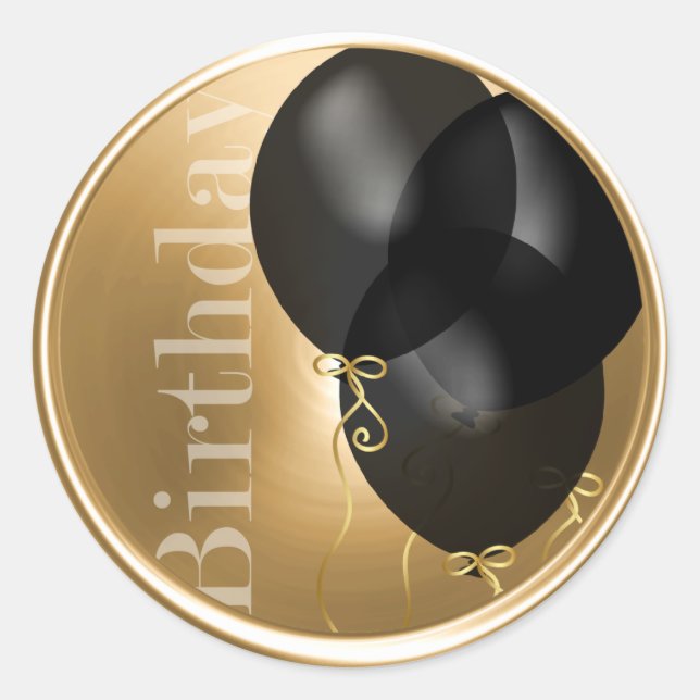 Birthday Black Balloons Gold Umschlag Aufkleber (Vorderseite)