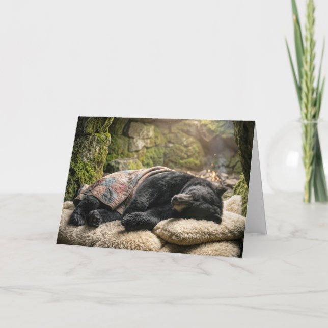 Birthday Black Bear Hibernating Under a Quilt Karte (Vorderseite)