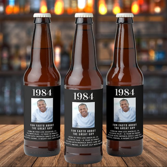Birthday Black Foto Spaß Fakten Bio-Jahr Geburt Bierflaschenetikett (Von Creator hochgeladen)