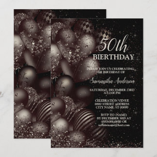 Birthday Black Glitzer Balloons Sparkle Party Einladung