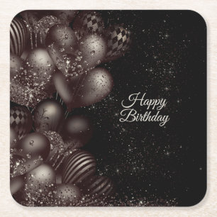 Birthday Black Glitzer Balloons Sparkle Party Rechteckiger Pappuntersetzer