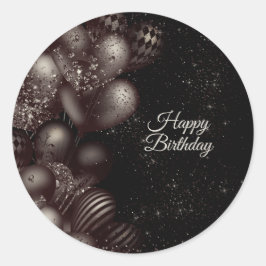 Birthday Black Glitzer Balloons Sparkle Party Runder Aufkleber