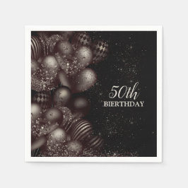 Birthday Black Glitzer Balloons Sparkle Party Serviette