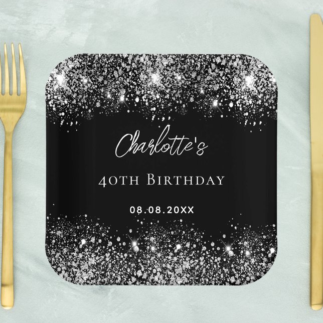 Birthday Black Glitzer Glitzern Pappteller (Von Creator hochgeladen)