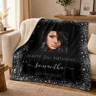 Birthday Black Glitzer Name Foto Sherpadecke