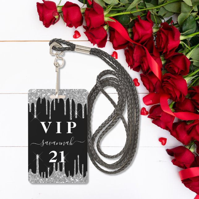 Birthday Black Glitzer Tropfen Vip Einladung Ausweis (Von Creator hochgeladen)