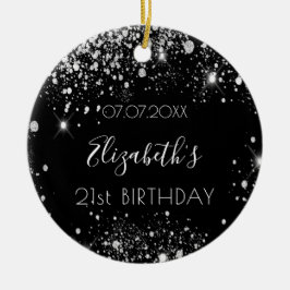Birthday Black Glitzern silber Staub Name elegant Keramik Ornament