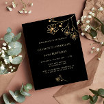 Birthday Black Gold Blumenbudget Einladung Flyer<br><div class="desc">Bitte beachten Sie, dass diese Einladung auf Flyer Papier und sehr dünn ist. Umschläge sind nicht enthalten. Für dickere Einladungen (gleiche Gestaltung) besuchen Sie bitte unseren Shop. Eine moderne, elegante und minimalistische Geburtstagsfeier. Ein schwarzer Hintergrund, der mit goldenen Imitaten geschmückt ist. Personalisieren Sie Ihren Namen und Ihre Party-Daten und fügen...</div>