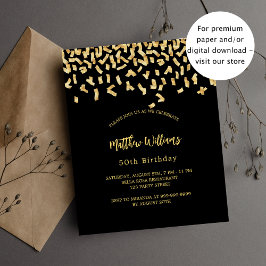 Birthday Black Gold Confetti Budget Einladung Flyer